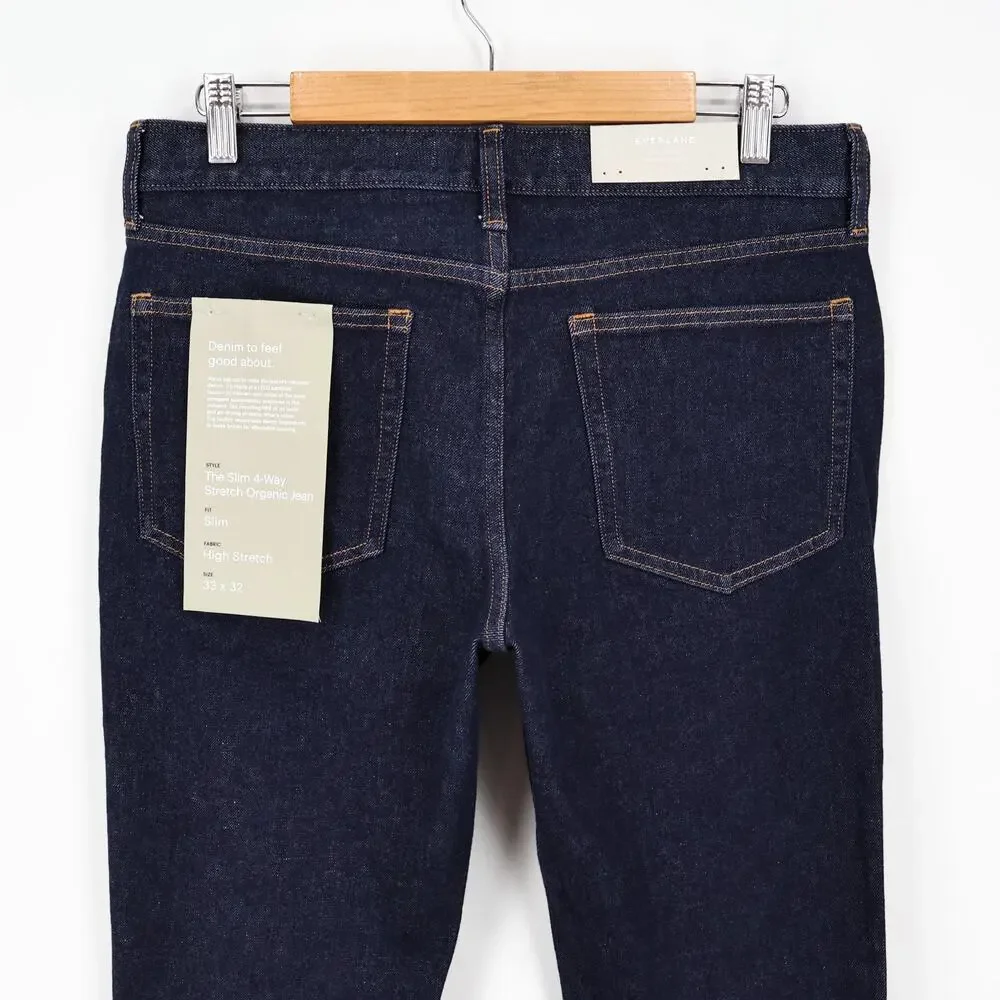 NWT Everlane Men's The Slim 4-Way Stretch Organic Jean Uniform Dark Indigo 33x32